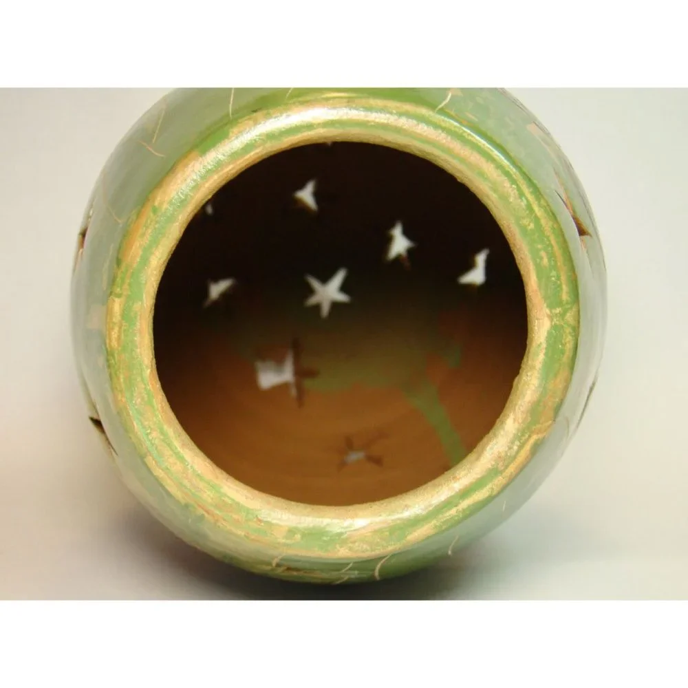 Turtle Art Pottery Tea Light Candle Lantern Luminary, Coastal Beach Nautical